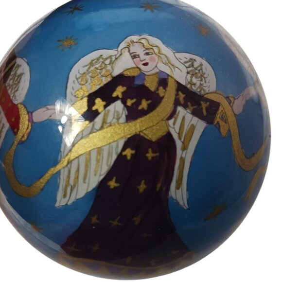 Li BIEN Hand-Painted Glass Ornament Angels Design & Red Velvet Gift Box 4x4 - Picture 4 of 11